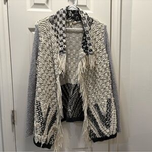 Anthropologie Moth Amba Fringe Open Front Sweater